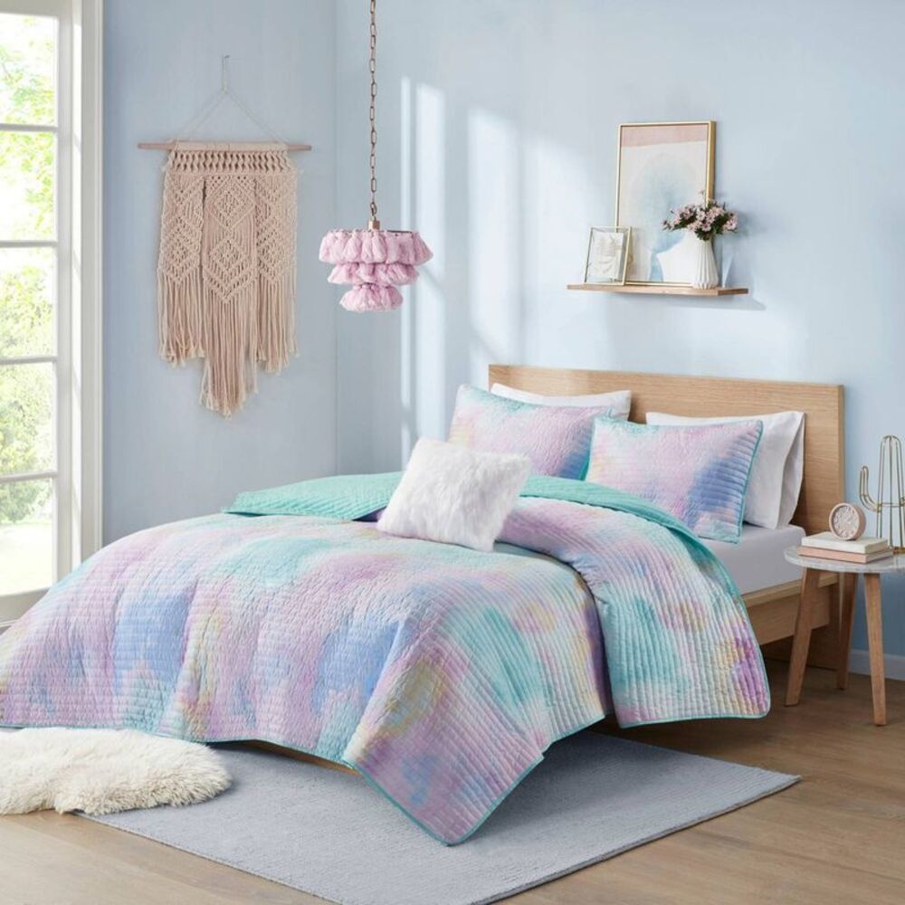 Twin/Twin XL Lisa Watercolor Tie Dye Printed Quilt Set - Aqua Blue